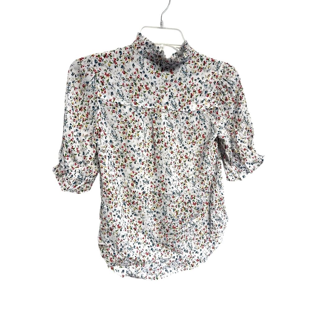 Go Silk Womens Floral Silk Blouse XS Ruffles Coquette
